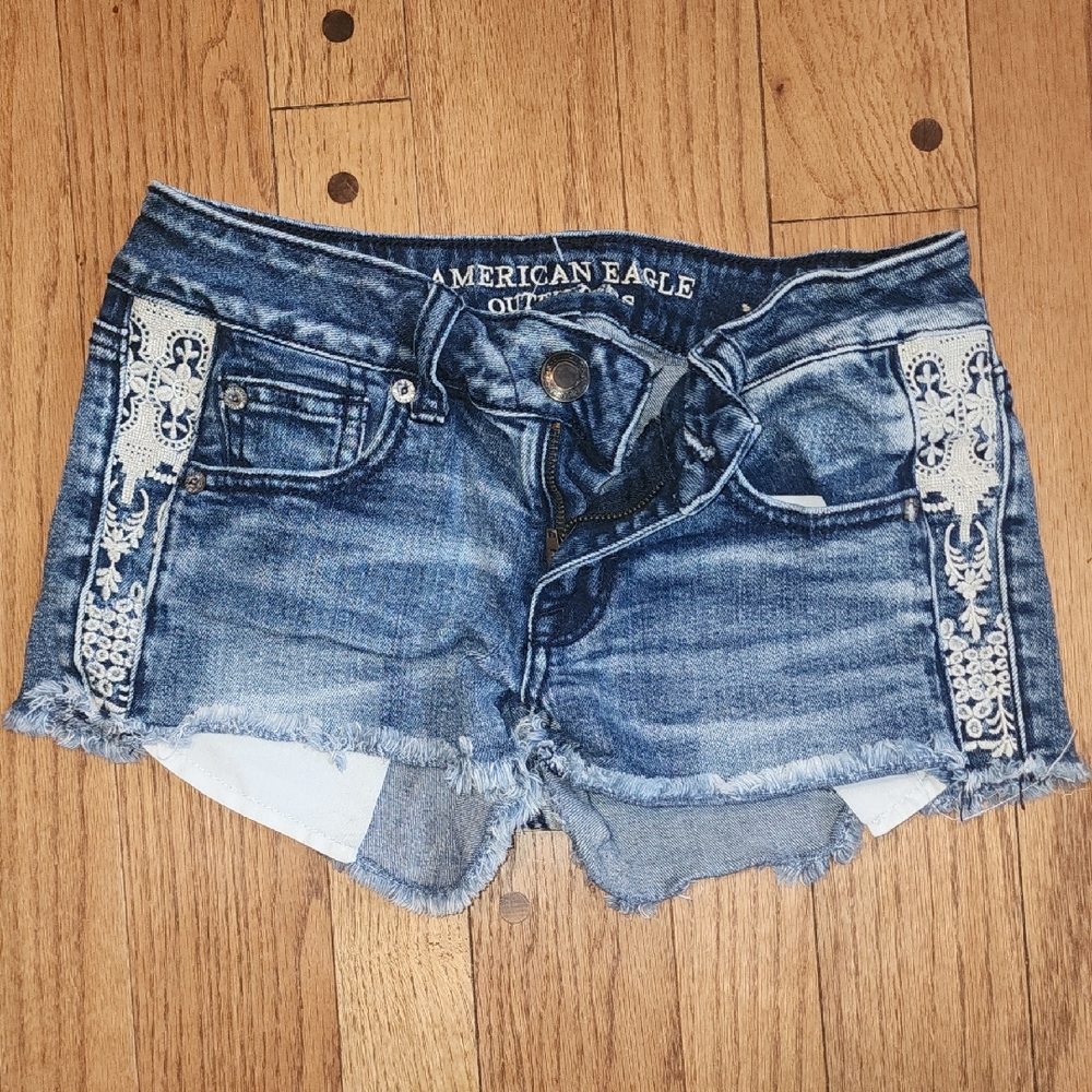 American Eagle Outfitters Women's Shortie Distressed Blue Jean Shorts